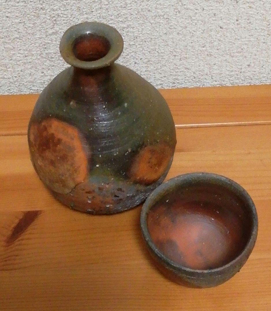武用真作 備前焼 窯変 徳利 ぐい呑 共箱 共布 酒器 備前焼 武