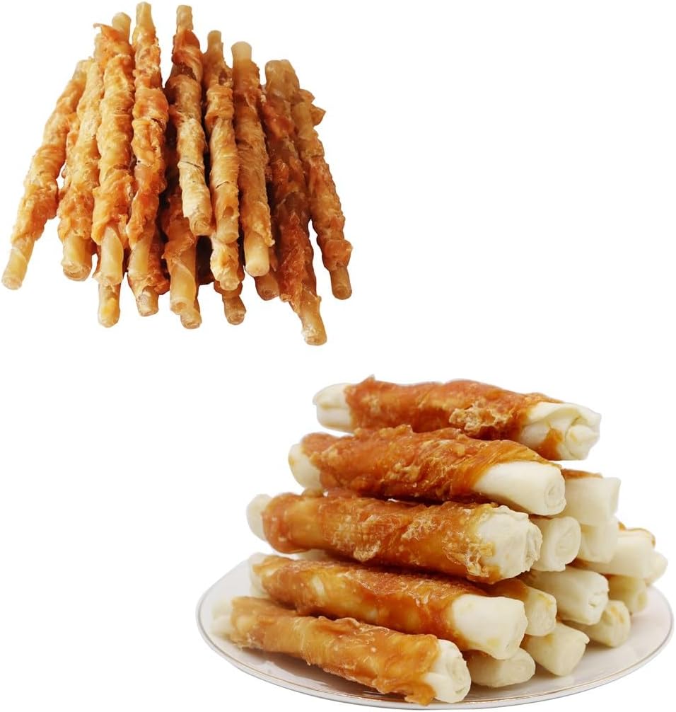 Chicken Wrapped Rawhides Sticks and Rolls Dog Treats Long Lasting Snacks