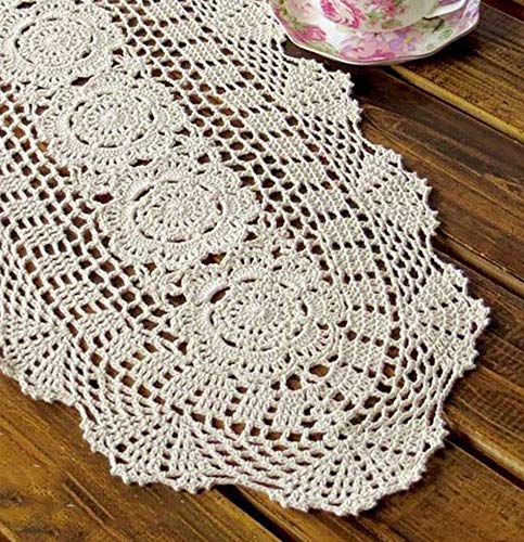 Hetao 12X23 100% Cotton Handmade Crochet Lace Table Runners Oblong Tablecloth Doilies Doily,2Pc,White #TOP3