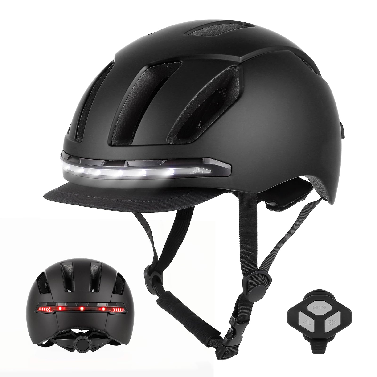 Ulip Casque de vélo Intelligent avec lumière LED Avant arrière Visière Amovible et Doublure pour Adultes Hommes Femmes