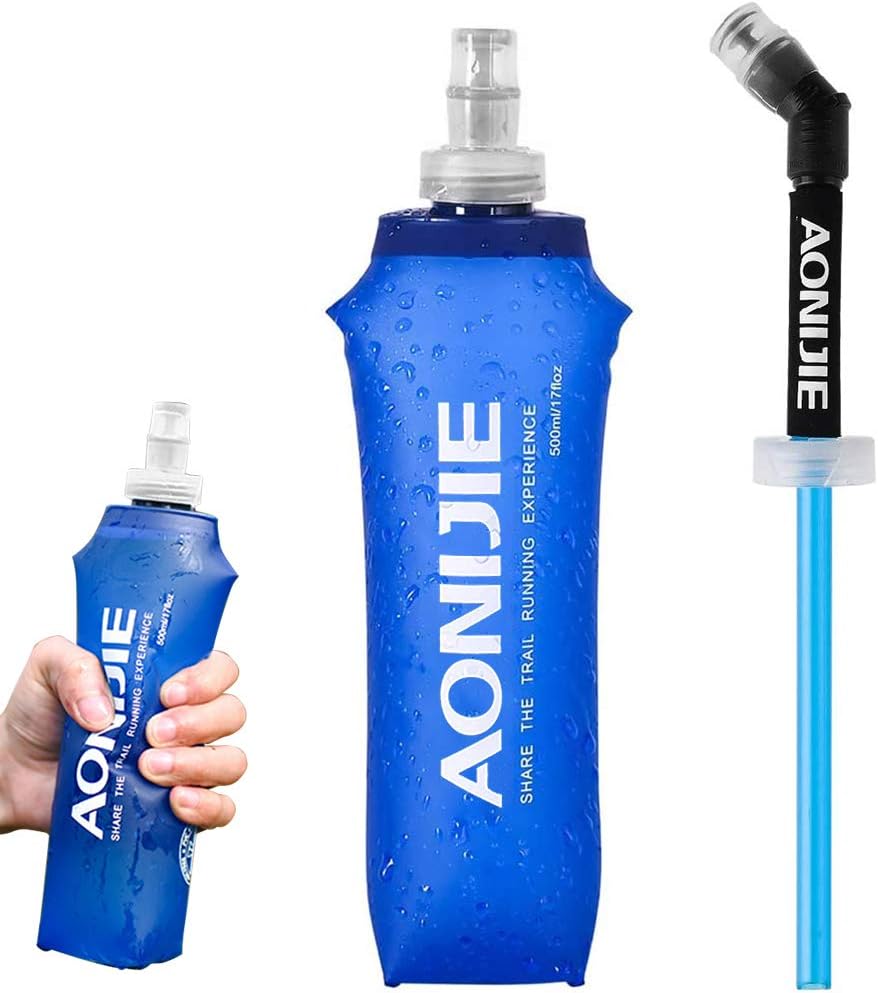 YFung Soft Hydration Water Bottle with Straw, TPU Collapsible Running Flask, BPA-Free Folding Running Water Bottles for Hydration Pack, 500ML Handheld Flask Water Bottle for Outdoor Sports