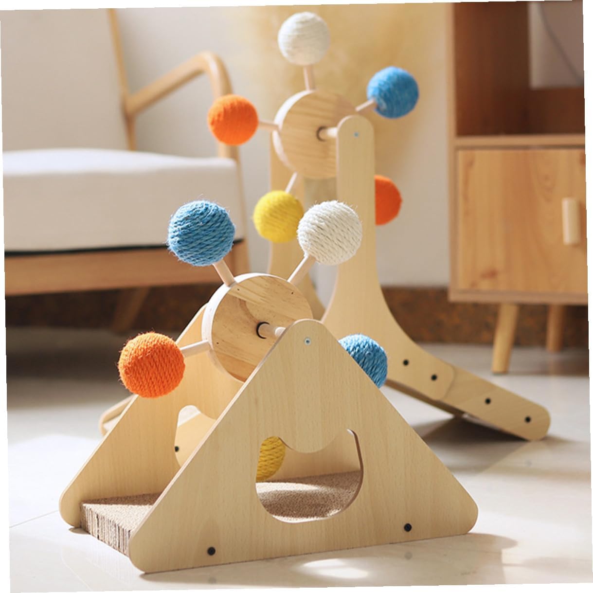 POPETPOP Household Cat Scratcher with Sisal Ball and Corrugated Cardboard Scratching Board Small Size Floor Cat Scratch Pad Random Color