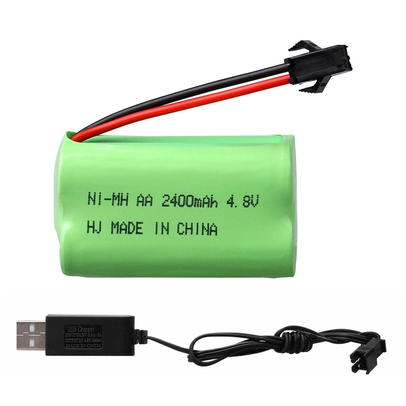 4,8 V 2400 mAh NiMH zestaw akumulatorów, wtyczka SM-2P z kablem do ładowania USB, nadaje się do zdalnie sterowanych samochodów zabawkowych, wózków, łodzi, helikopterów, samolotów, broni Airsoft