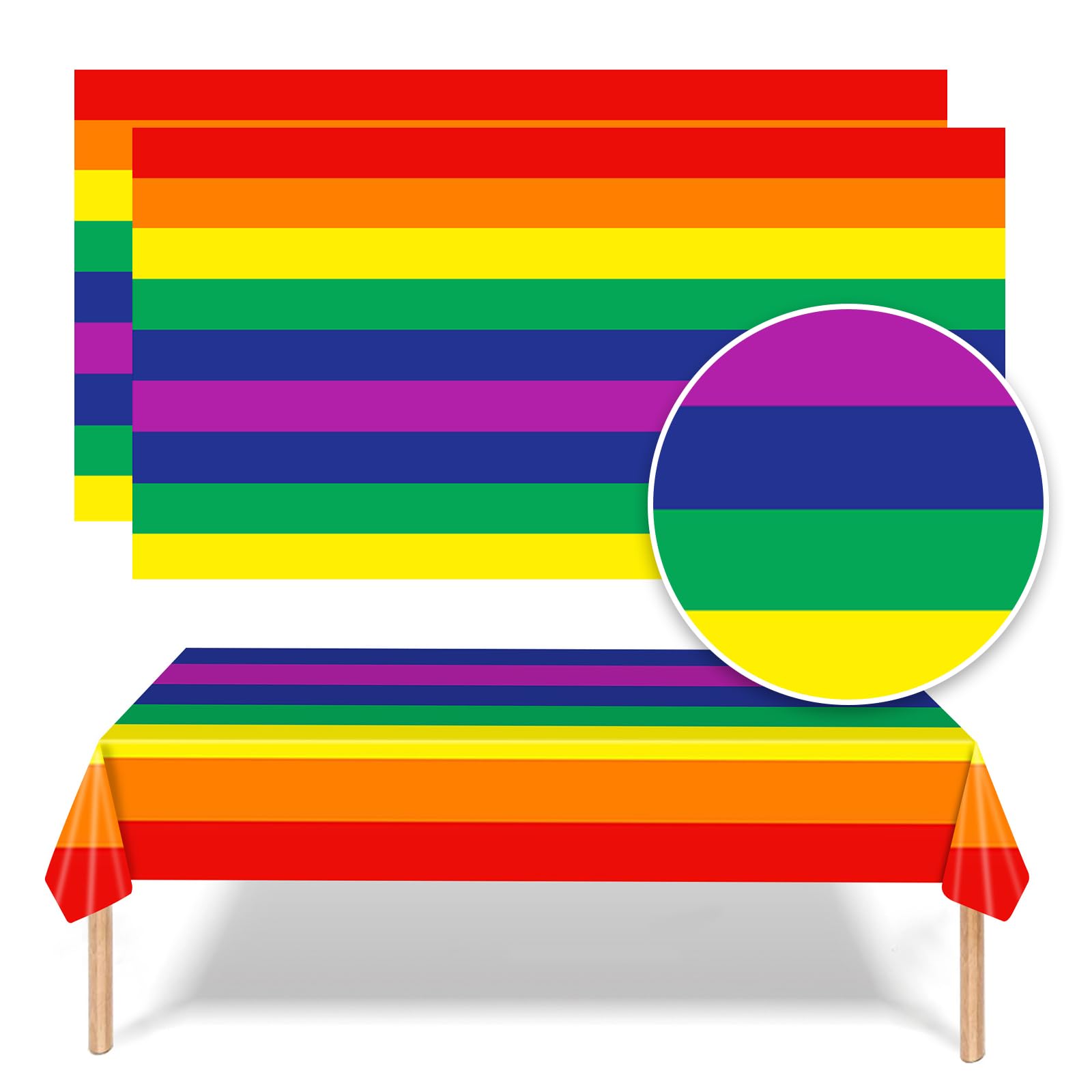 Paezm Multicolor Pack Of 2 Rainbow Pride Flag Tablecloths, 274X137cm Plastic Rectangle Table Cover, Rainbow Tableware Table Cloth Lgbtq+ Gay Pride Accessories For Pride Month Party Supplies
