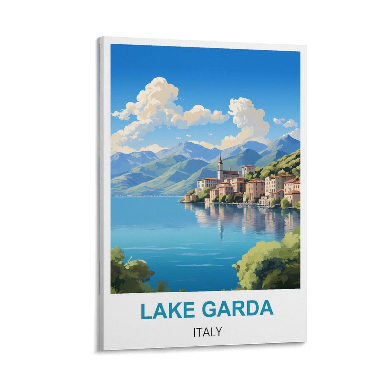 HWJJUII Lake Garda Italy Vintage Travel Poster 08x12inch(20x30cm) Canvas Wall Posters And Art Picture Print Modern Family Bedroom Decor Posters