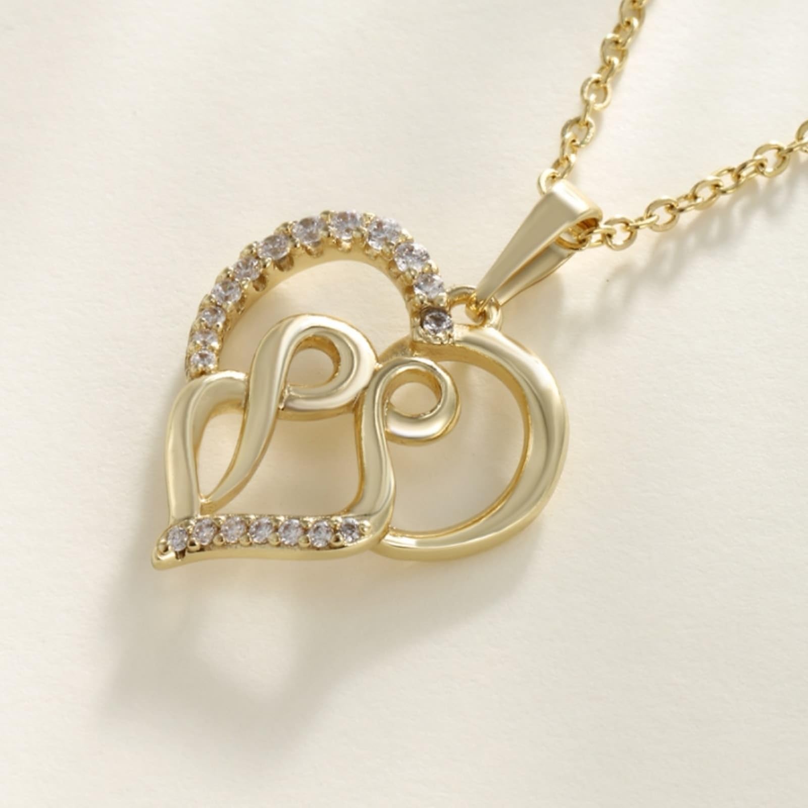 Collana in oro 9 carati 375 con diamante, ciondolo a forma di cuore con infinito, 45 cm