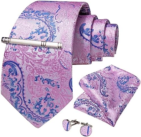 DiBanGu Men's Silk Woven Necktie Paisley Floral Tie Set with Pocket Square Cufflinks Tie Clip for Wedding Business