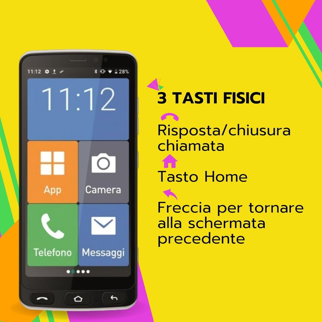 SAIET - Cellulare Smart Senior STS550 Per Anziani 4G e Bluetooth - con Tasti e Lettere Grandi - Custodia Protettiva Inclusa - Smartphone con Whatsapp e SOS