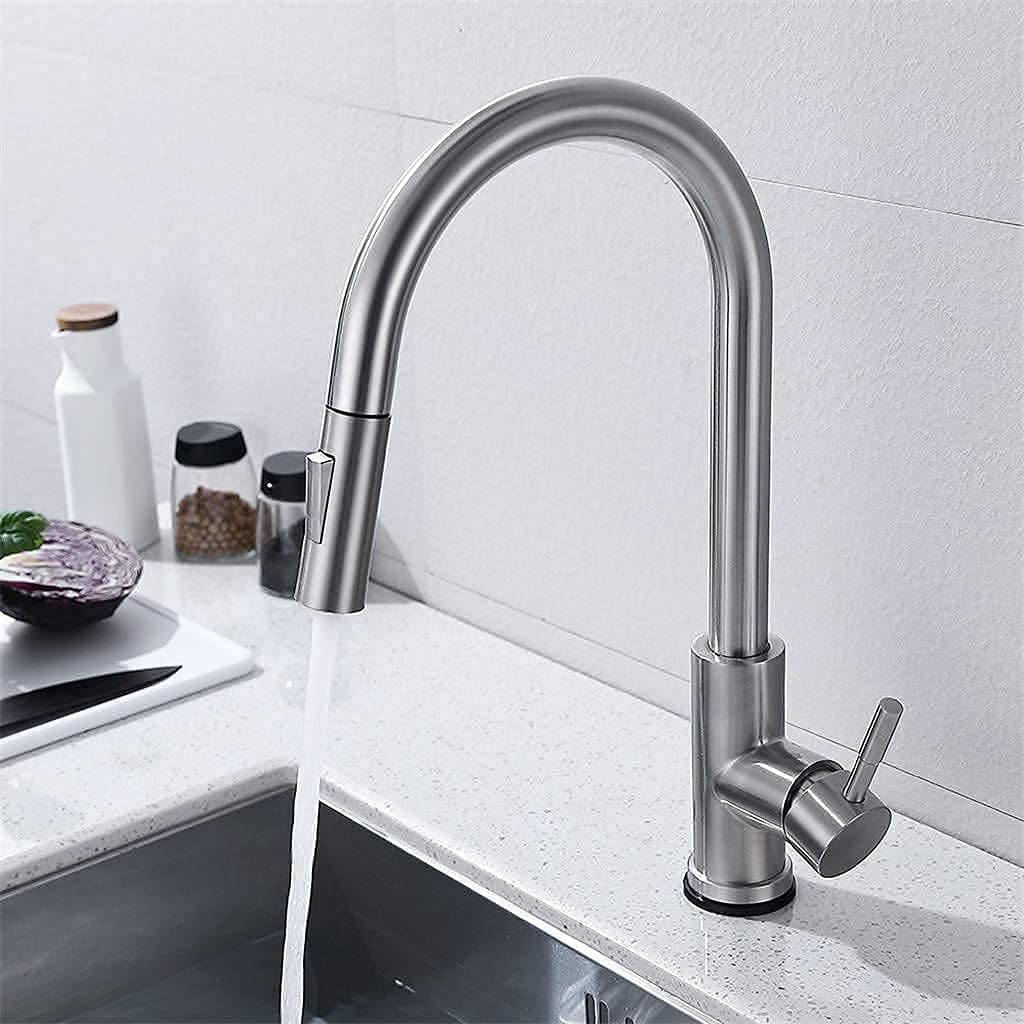 Grifos de cocina con sensor negro extraíble, grifo mixto de inducción inteligente de acero inoxidable, grifo para fregadero con control táctil (color: Cromo) wisdom