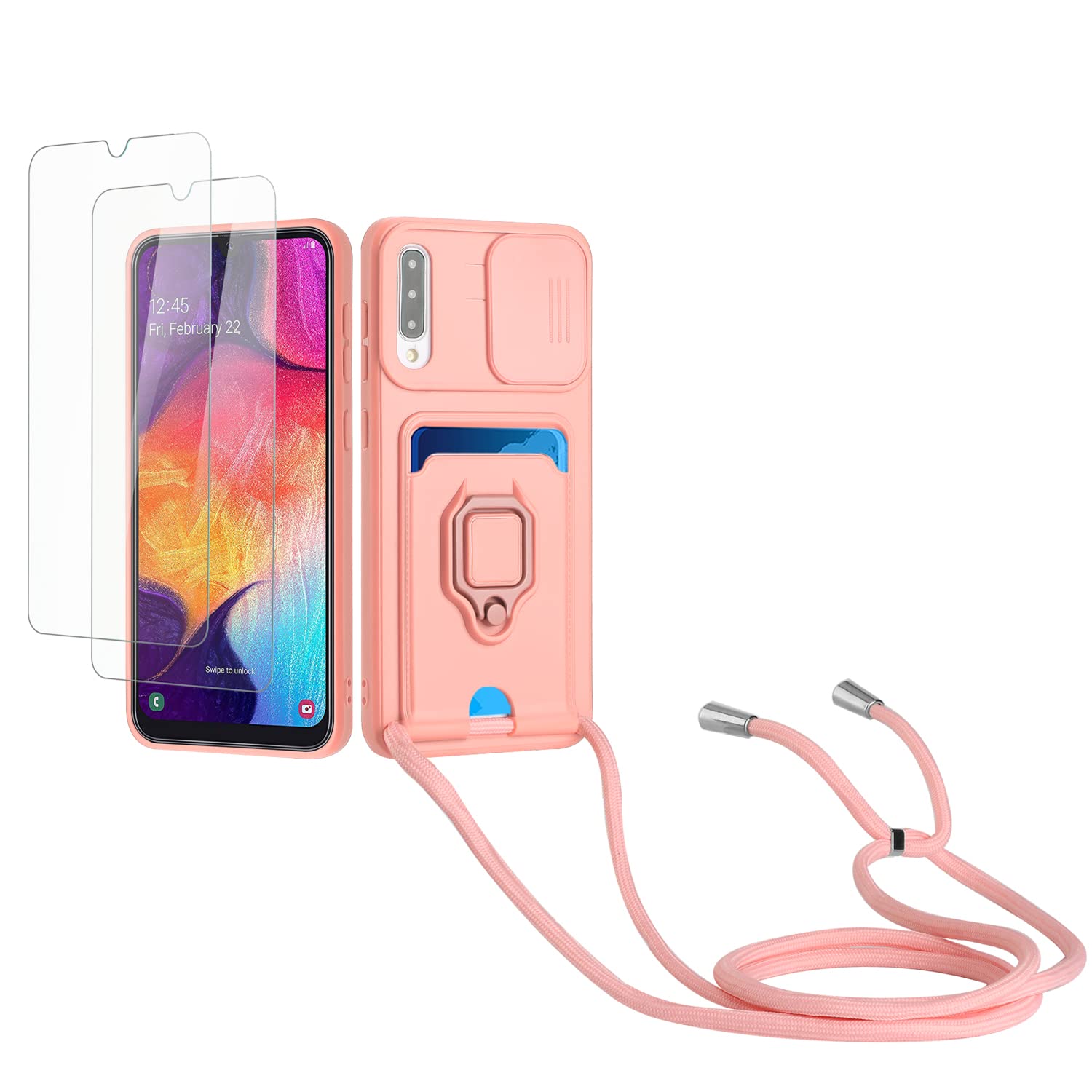 Kaslly Funda con Cuerda para Samsung Galaxy A35+[2 Pack Protector Pantalla],Case con Ranura para Tarjetas,Cubierta de Cámara Deslizante Proteger,Doble Cara Protección-Negro — view 41