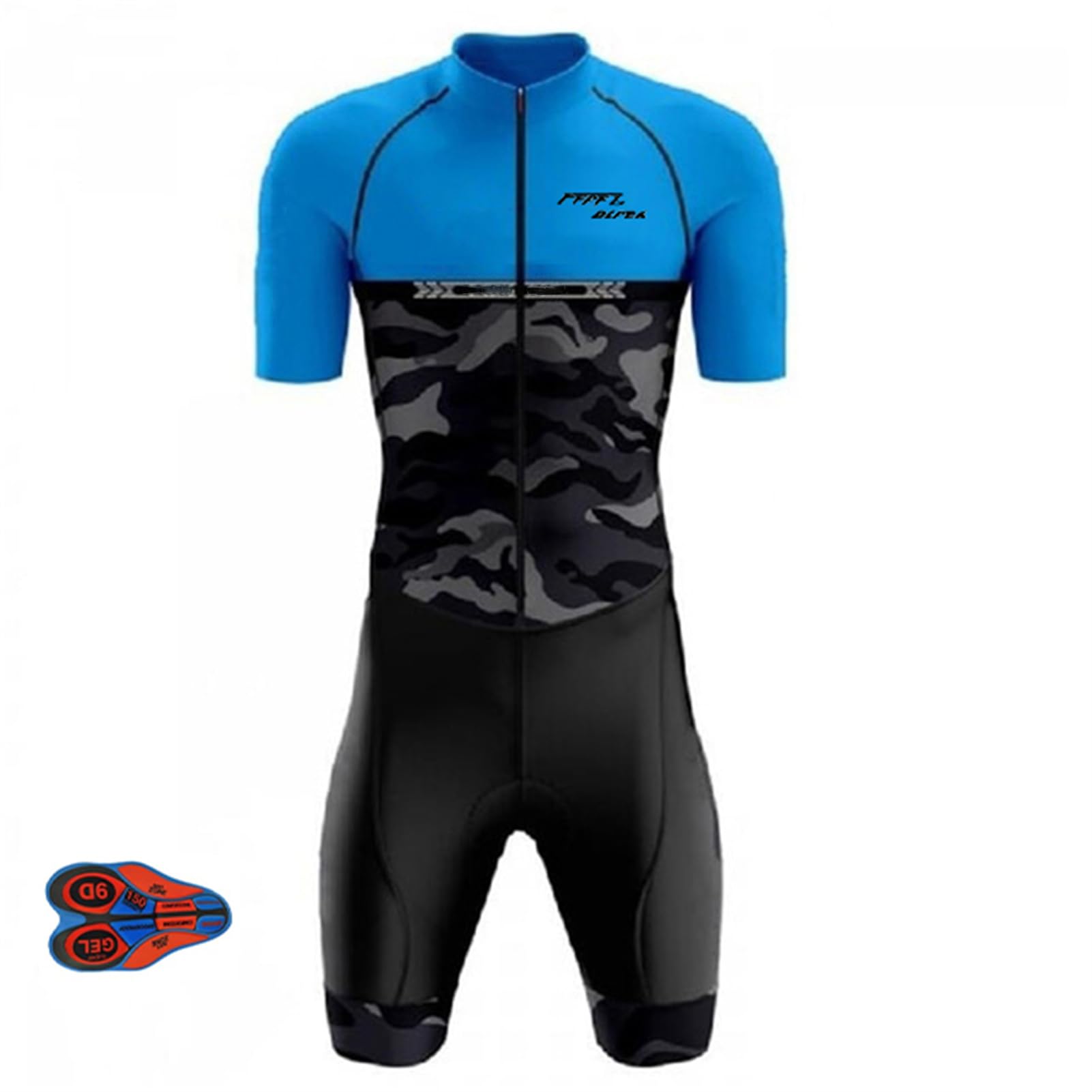Summer Cycling Skinsuit Triatlón for Hombres, Hombre Verano Manga Corta, Culotte Ciclismo con Almohadilla de 3D Gel Padding,Racing Tri Suit de Bicicletas Acolchado de Gel, MTB Mono