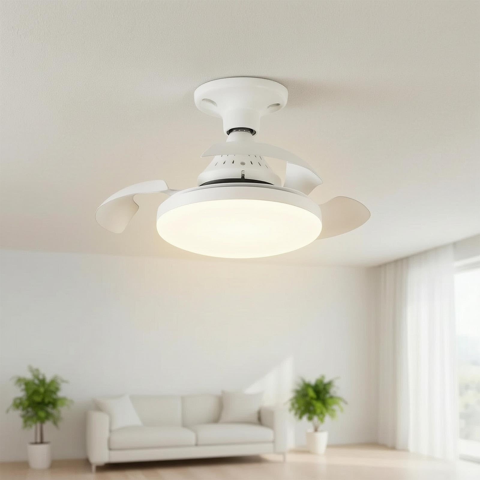 Planetitaly Lampadina E27 2 in 1 lampada dimmerabile LED 19W CCT da 3000K a 6500K ventilatore 3 velocità con telecomando luce per camera da letto, cucina, ufficio, soggiorno, 230V diametro 420mm