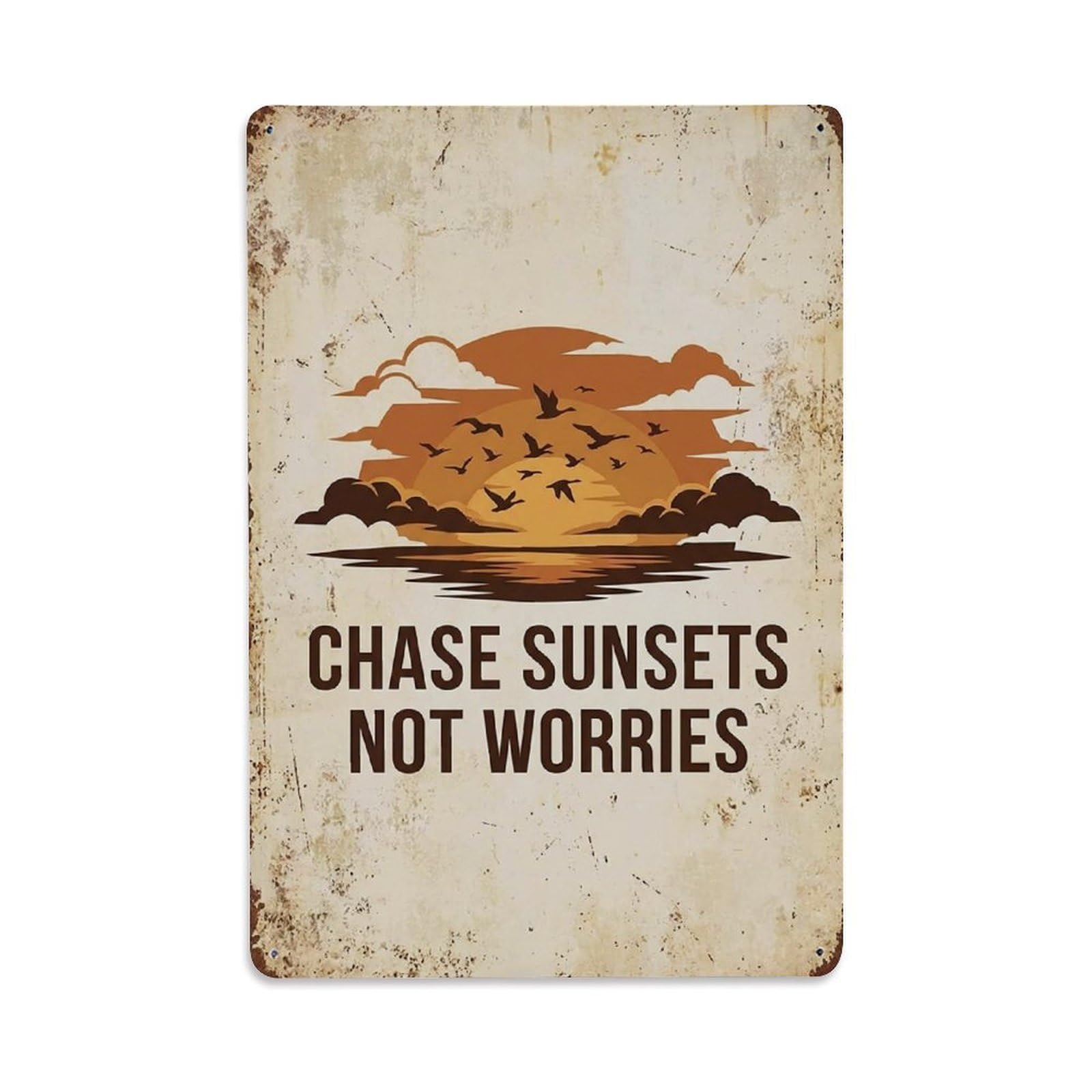 Okngb Style Quirky Motivational Nature Saying Sunsets Not Worries Metal Tin Sign Plaque Wall Decor For Cafe, Man Cave, Club Bar, Office, Home Garden Round Metal Poster 8X12inch