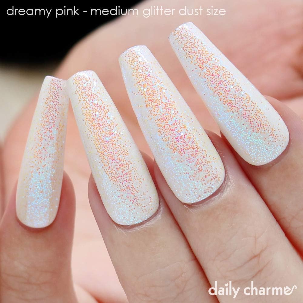 Daily Charme Dreamy Fairy Dust 4g, Magic Iridescent Nail Art Glitter Decoration, Ultra Sparkly Mermaid Nail Glitter, Home DIY/Nail Salon Manicure (0.015 Chunky, Dreamy Pink)