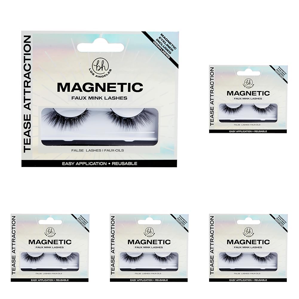 BH Los Angeles Magnetic Lashes, Einfach zu applizierende halbe Wimpern, Natürliches Aussehen und Gefühl, Verführerische Attraktion (Packung mit 5)