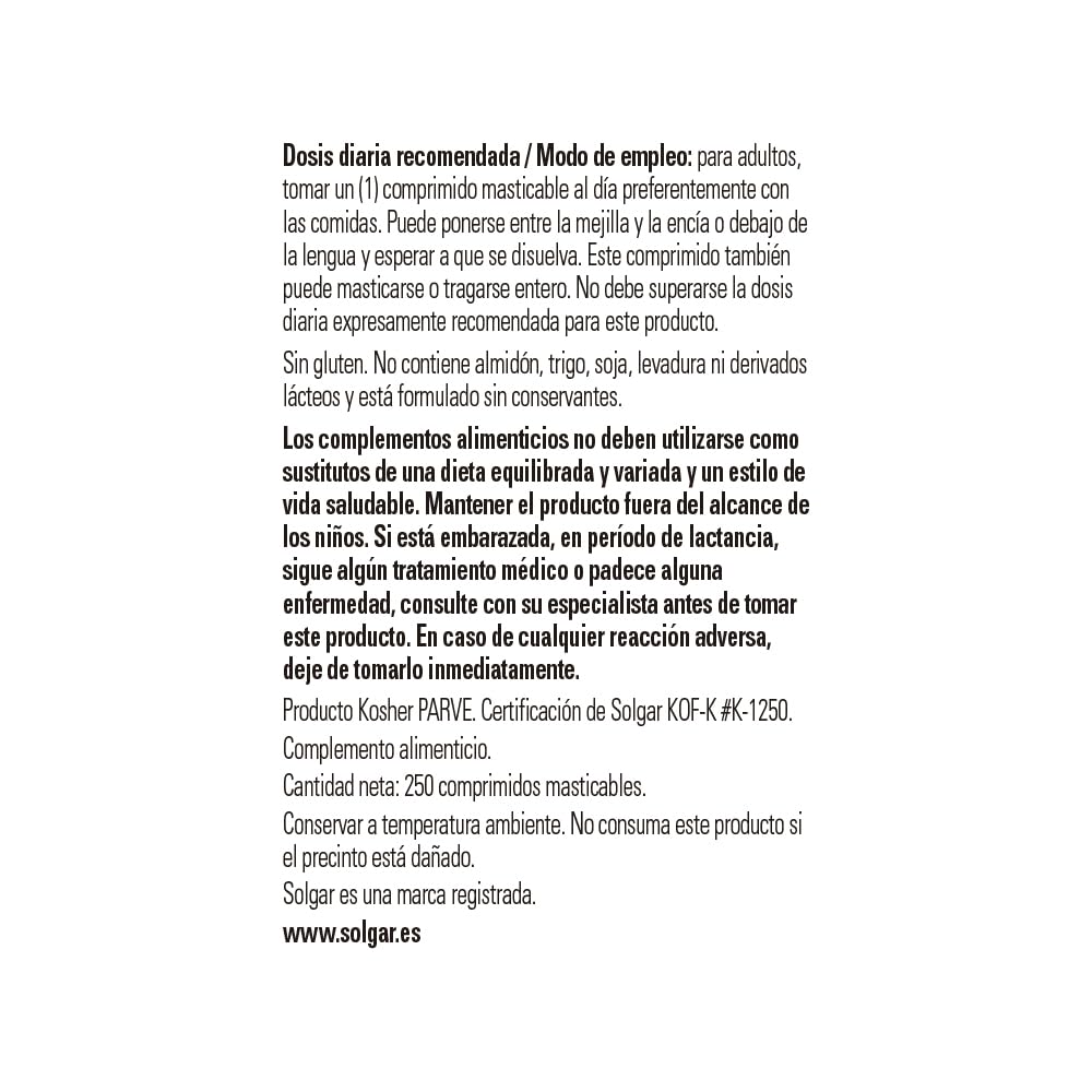Solgar | Vitamina B12 1000 Mcg (Cianocobalamina) | Energía, Equilibrio Psicológico, Reduce el Cansancio |Comprimidos masticables sublinguales | Sabor Cereza Natural, 250 Unidad (Paquete de 1)