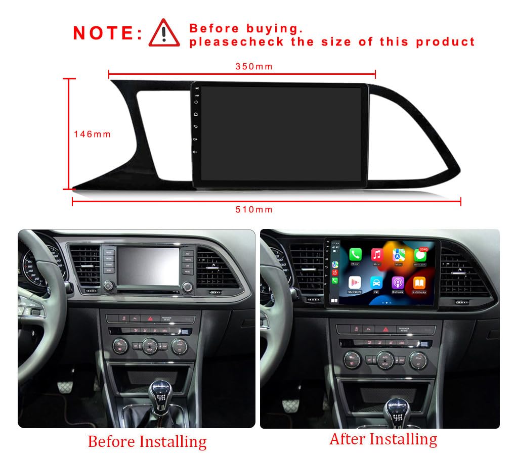 RoverOne Unidad principal estéreo CarPlay para Seat Leon 3 2012-2020 Android Auto pantalla táctil Sat Navi Bluetooth WiFi reproductor de radio