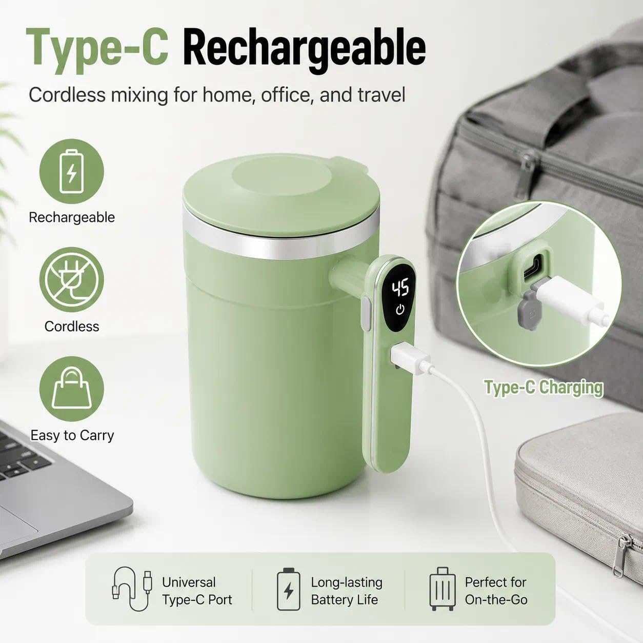 Tasse électrique avec couvercle, affichage numérique de la température, batterie rechargeable, parfaite pour le café, le thé et les boissons chaudes, design facile à transporter