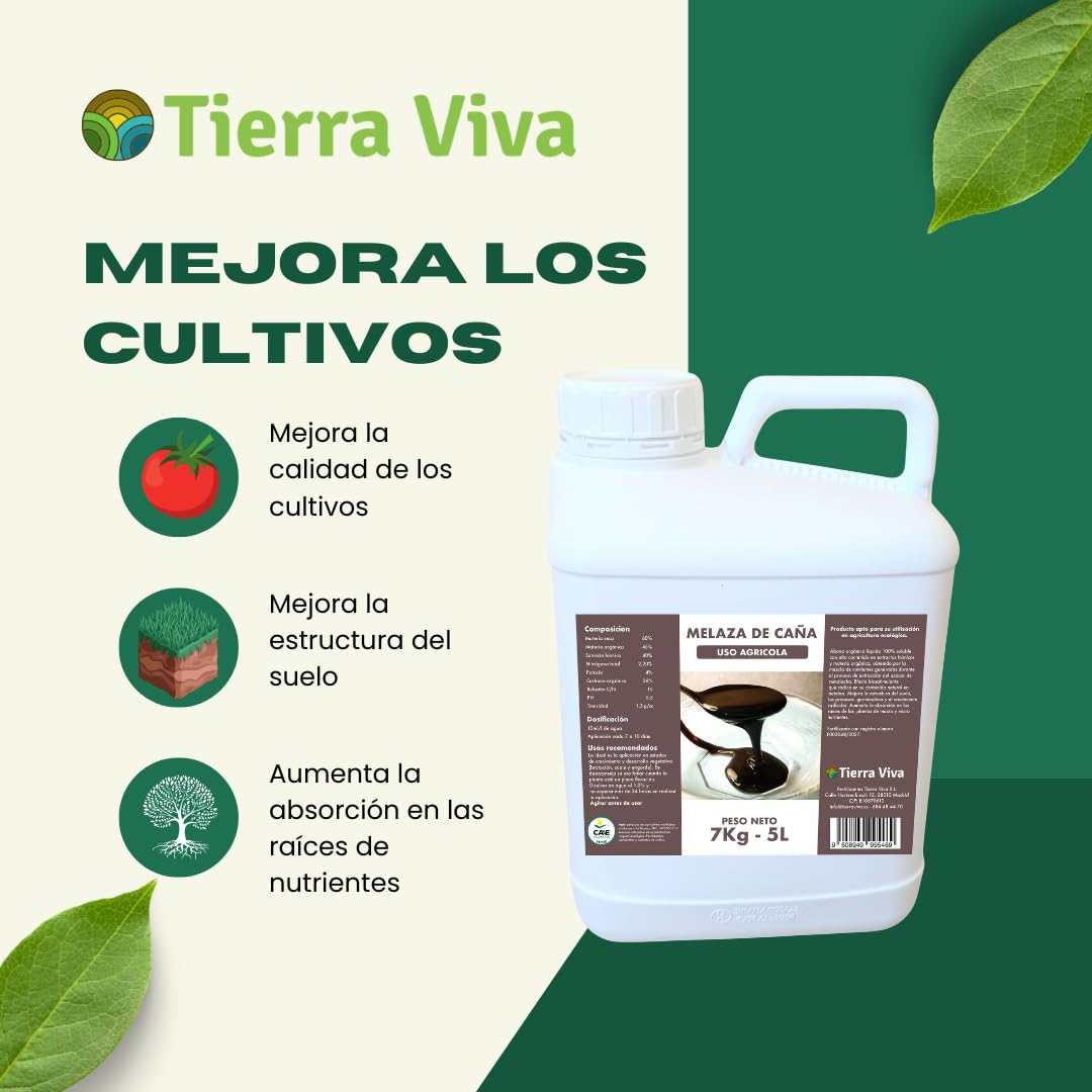 Melaza para plantas ecológica 7Kg (5L). Agro melaza. Fertilizante universal natural que mejora el suelo y potencia tus cultivos. Estimula la actividad de microorganismos beneficiosos