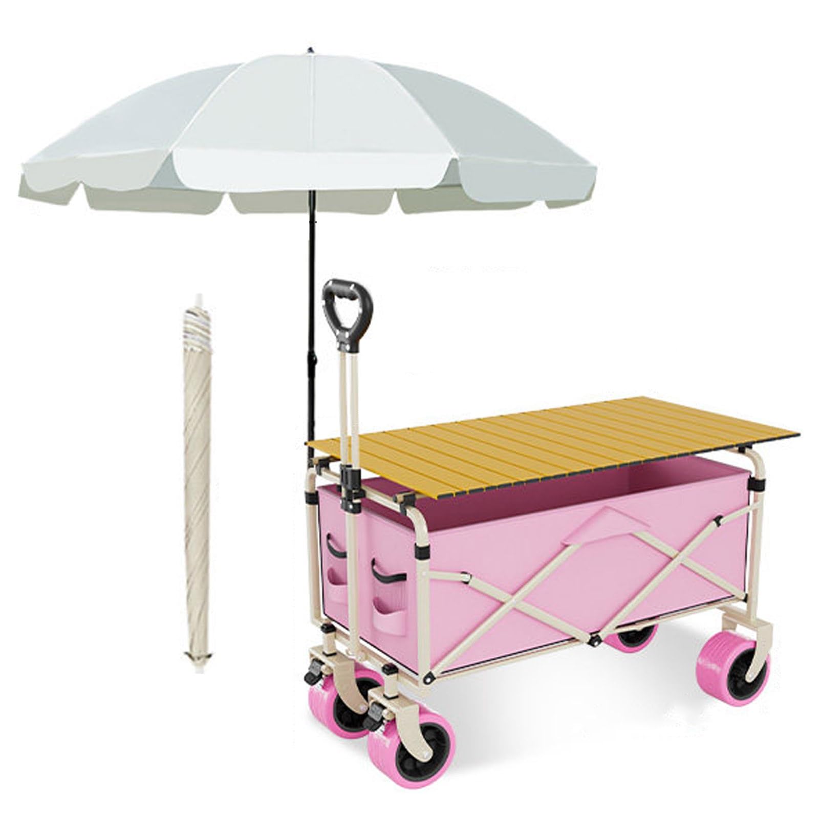 TRAGLO Outdoor Vendor Cart with Umbrella Folding Street Food Display Stand(86cm(33.8in))