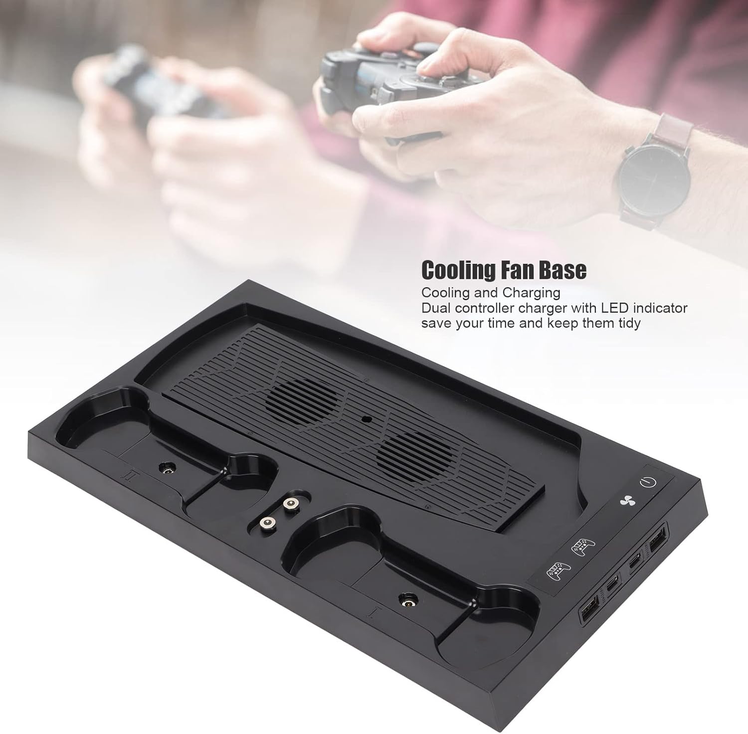 Cuifati for PS5 Stand Cooling Fan, Multi Function Cooling Fan Base with 2 Fans, Dual Controller Charger Station with 2 USB&2 USB C, for PS5 Accessories, High Efficiency and Low Noise