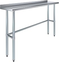 Stainless Steel Work Table with Open Base & 1.5" Backsplash – 14" x 60" | NSF Certified Commercial Prep Table for Kitchen, Foodservice & Utility Use