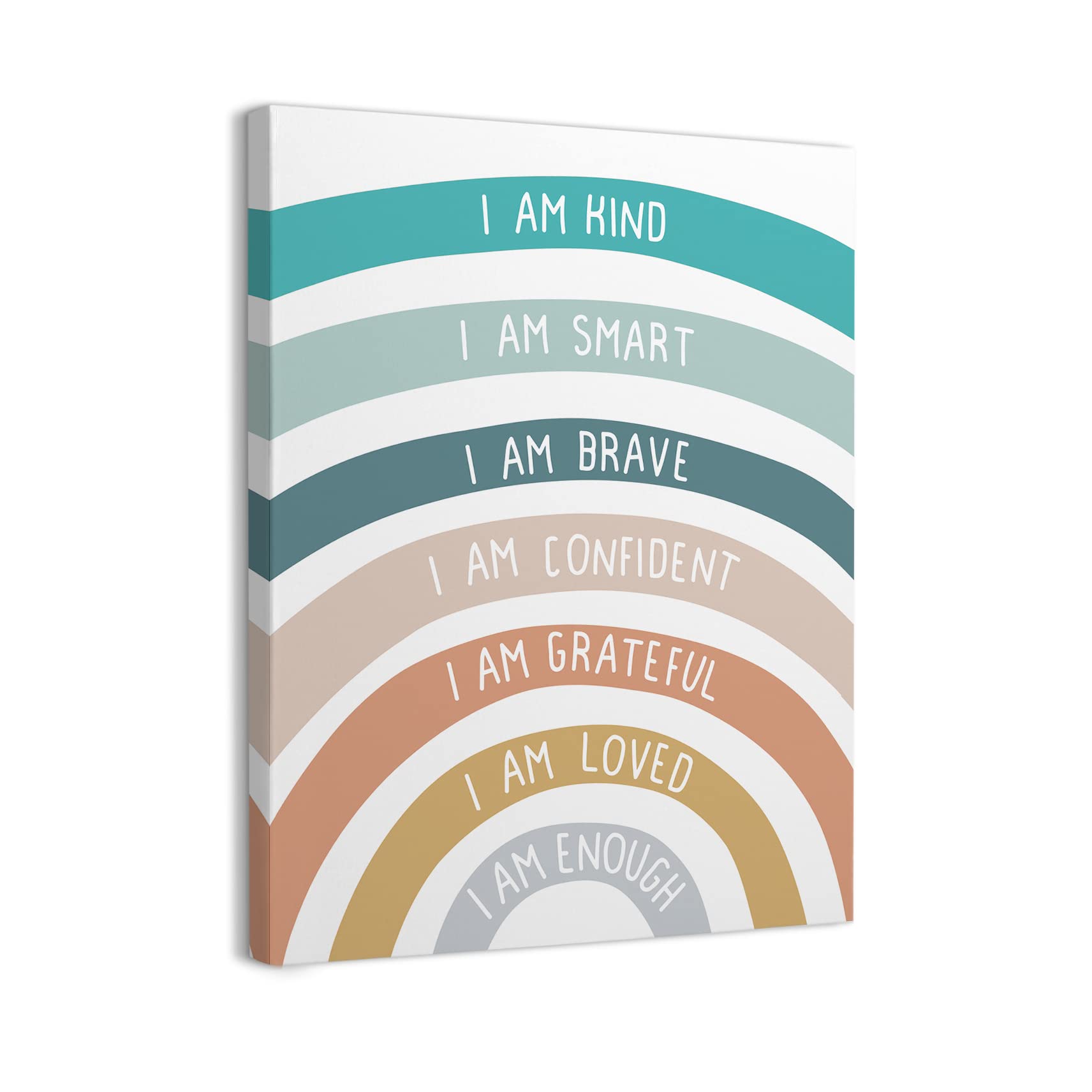WODMIS I Am Kind Smart Brave Framed Canvas Wall Art Decor 11×14,Classroom Rainbow Playroom Wall Art,Boho Canvas Wall Art,Colorful Boho Rainbow