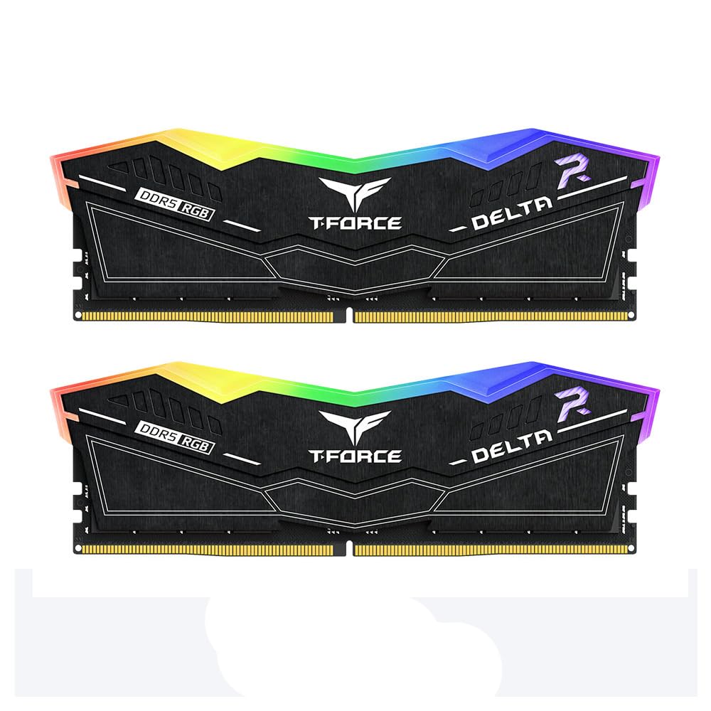 Team Group T-Force DELTA RGB DDR5 RAM, 6000 MHz, 32 Go (2 x 16 Go), CL30, mémoire pour ordinateur de bureau avec éclairage RVB, refroidissement PMIC, overclocking en un clic (noir)