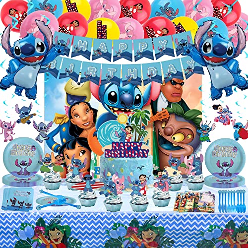 Lilo and Stitch Party Supplies Lilo and Stitch Birthday Decorations include Stitch Foil Balloon Balloons Backdrop Cake