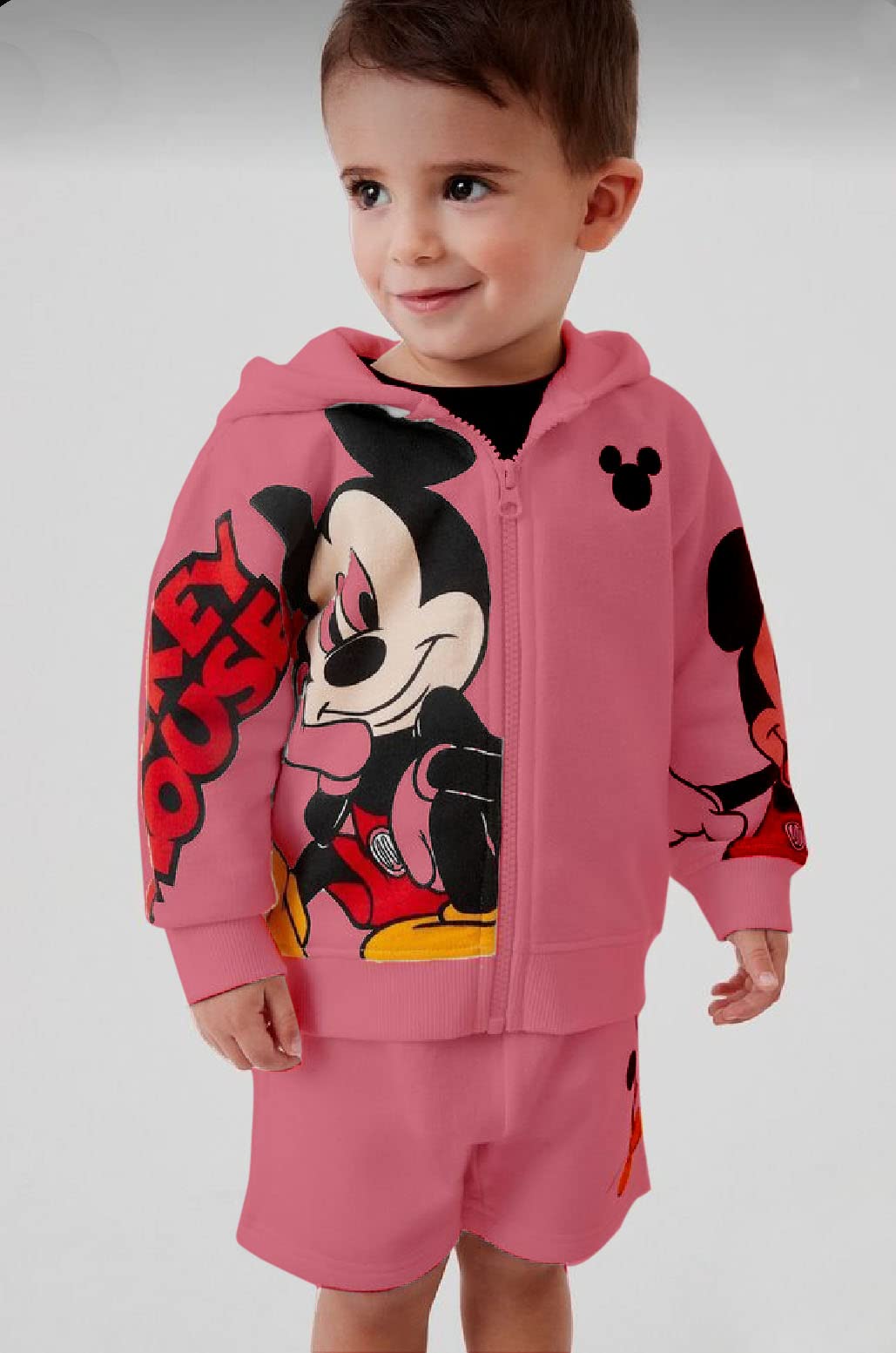 BLOOD PANTHER Unisex Baby Boy's Poly Cotton Cartoon Print Long Sleeve Zipper Regular Hoodie with Shorts (Pink) Size :- 2-3 Years 1