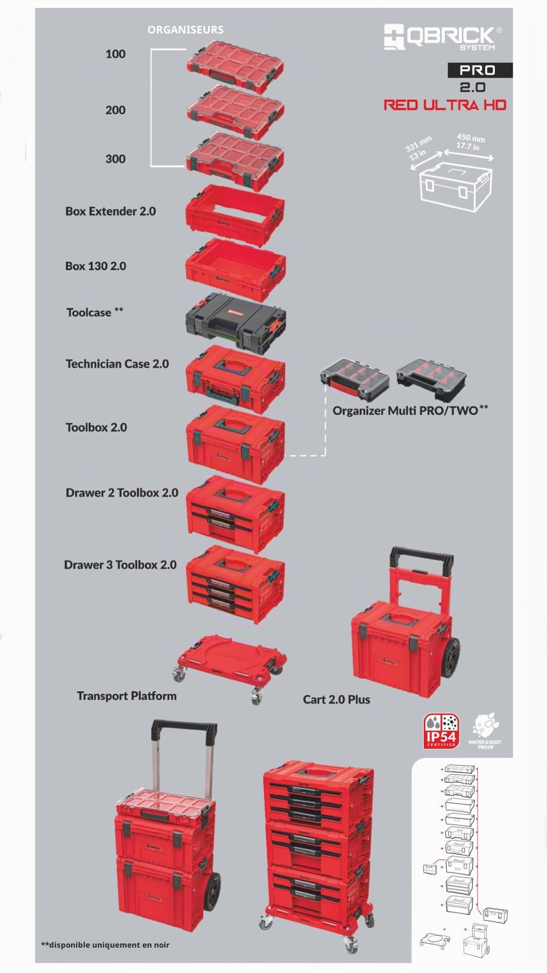 QBRICK SYSTEM Malette Outils Boîtes à Outils Valise PRO Drawer 2 Toolbox 2.0 Expert RED Ultra HD Rouge 460 x 320 x 260 mm