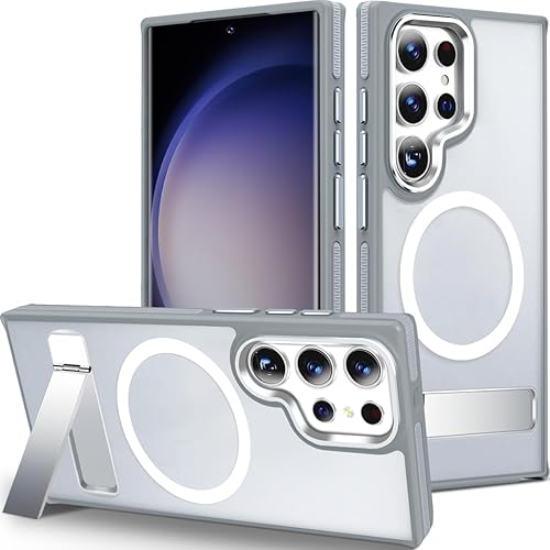 Compatible with Samsung Galaxy S22 Ultra Magnetic Case, Matte Translucent Case with 3 Stand Ways [Antiskid Edge], Fit for Magsafe, Slim Shockproof Phone Case for S22 Ultra (Grey/White)