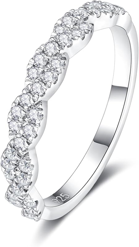 Moissanite Eternity Wedding Band for Women Sterling Silver Ring