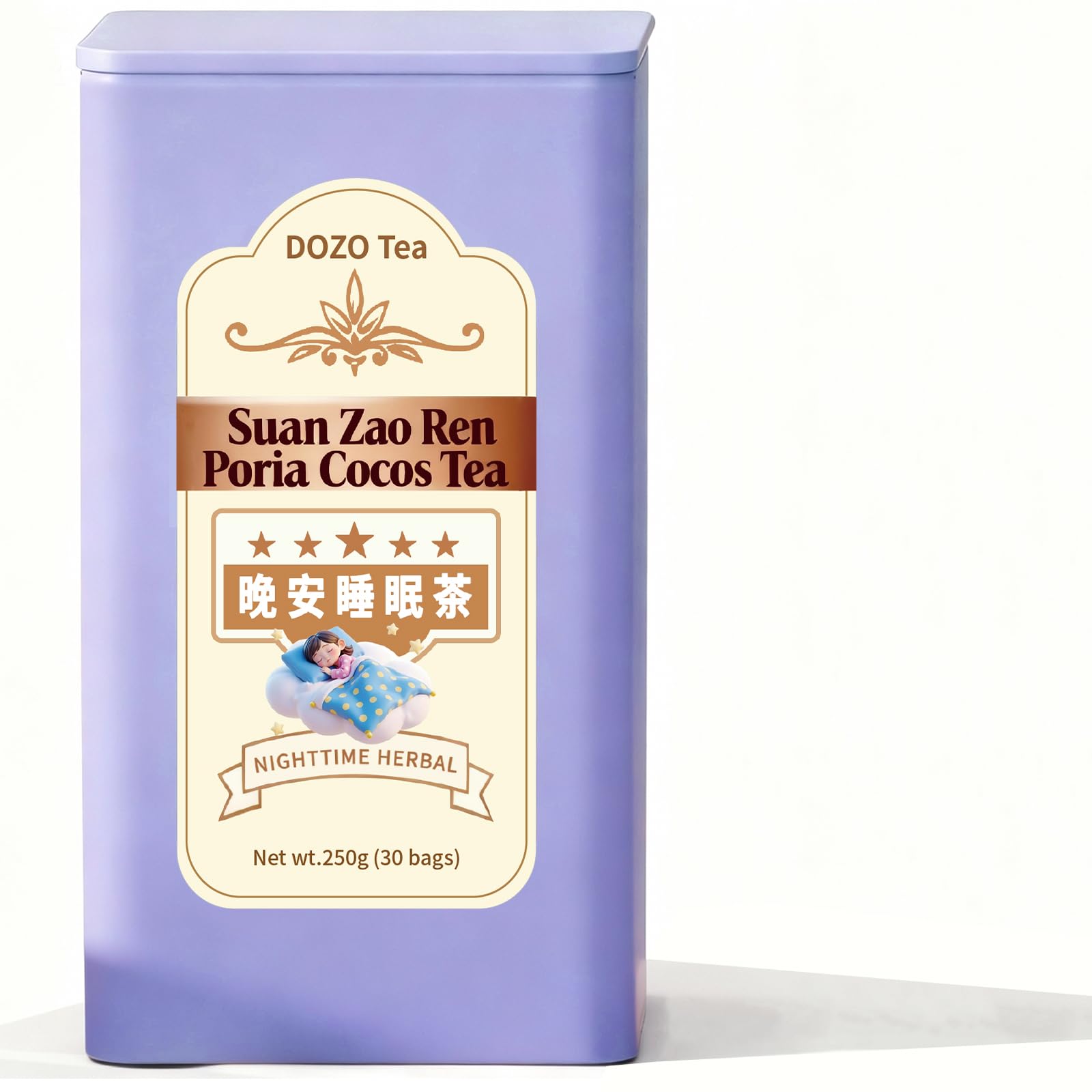 DOZO Good Night Sleep Tea Sleepytime Tea Poria Cocos Sour Jujube Kernel 8.8oz/250g(30bags) Jujube Goji Berry Gardenia Combined Herbs Soothe the Nerves & Support Sleep Wellness 酸枣仁茯苓百合 安神助眠 晚安睡眠茶