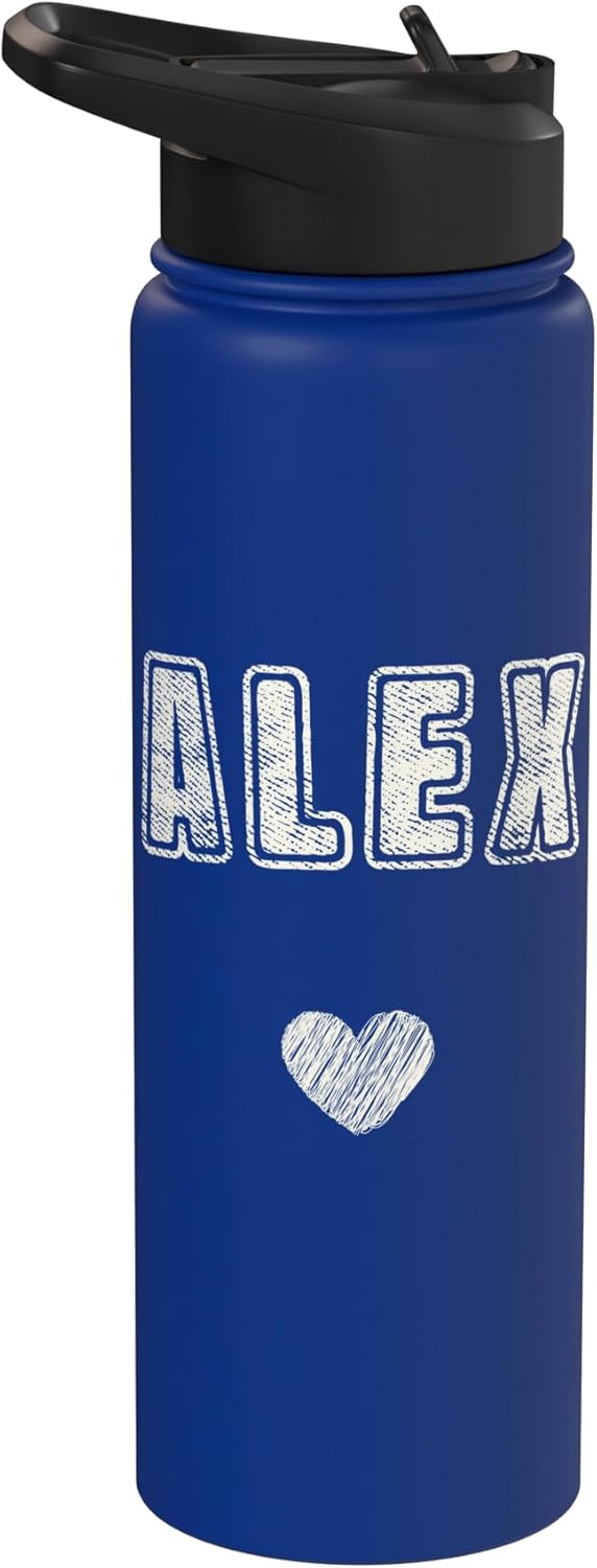Alex Name Cute Heart Retro Love Name Alex Stainless Steel Insulated Water Bottle