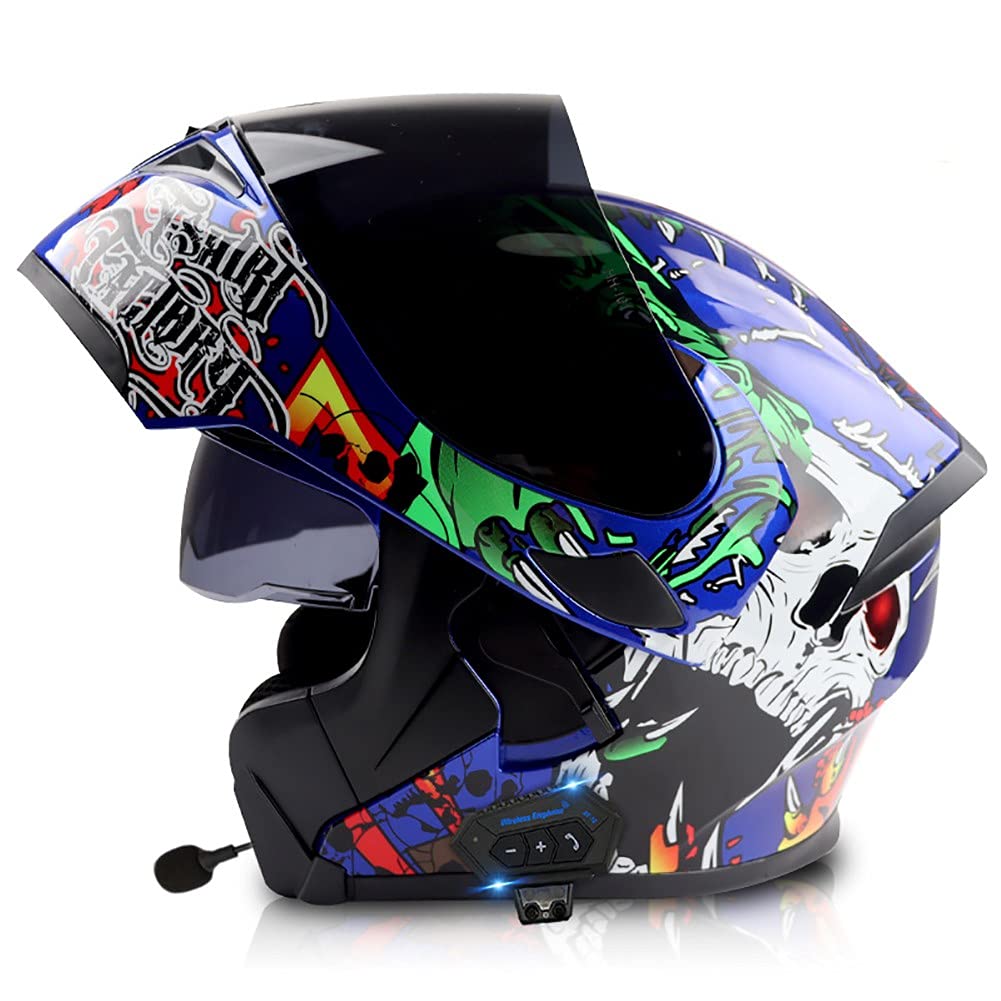 Letetexi Bluetooth Modular Motorcycle Helmet, Integral Flip-Up Modular Helmets, Motorcycle Scooter Helmet with Anti-Fog Visor, ECE Approved for Men and Women 57-64 cm
