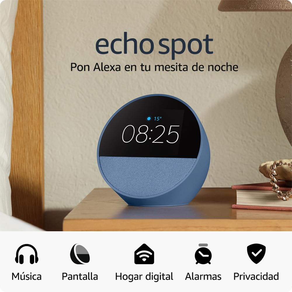 Amazon Echo Spot (última generación) | Despertador inteligente con sonido de calidad| Azul, con Acceso Anticipado a Alexa+ con descuento