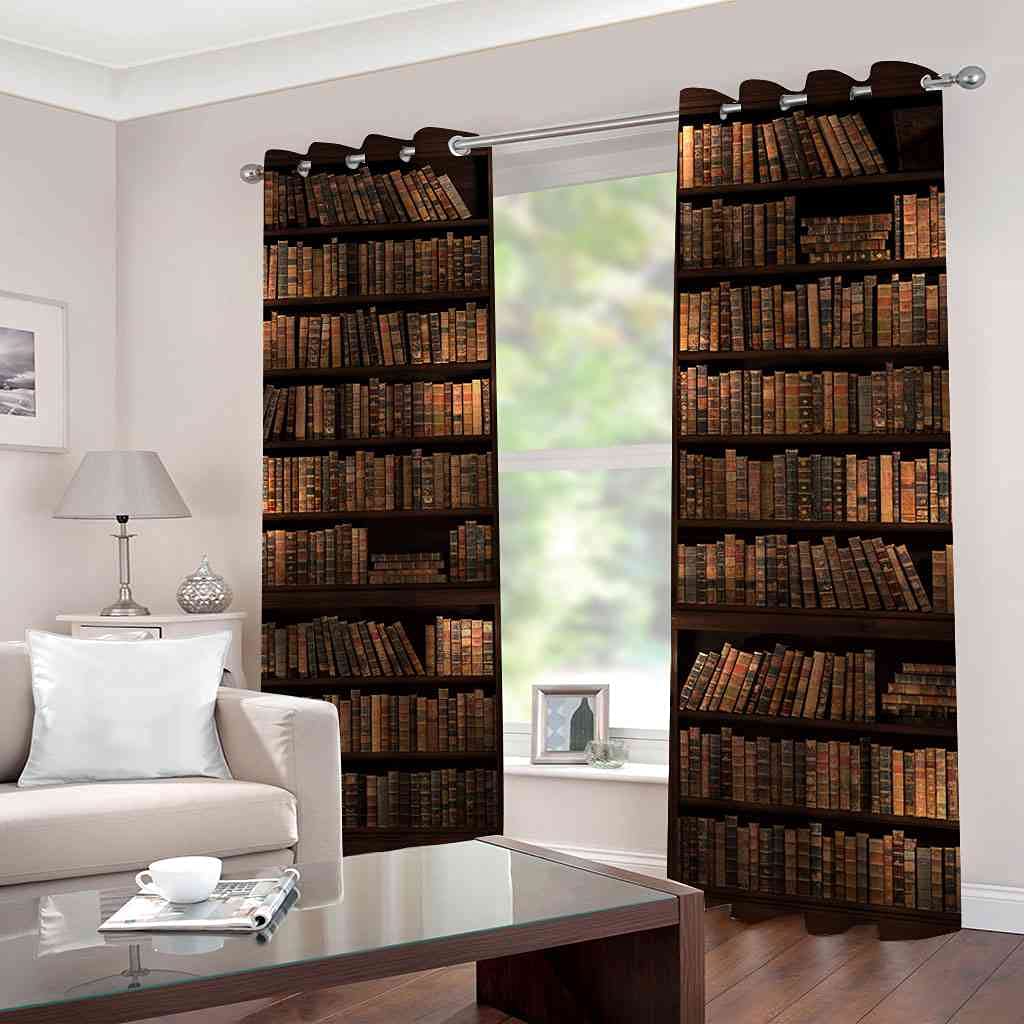 Modernas Cortinas Dormitorio Juvenil Impresión 3D Biblioteca 300x280cm Ojales Cortinas Opacas 2 Piezas para Dormitorio Habitación De Los Niños Cortina Decoración del Salón