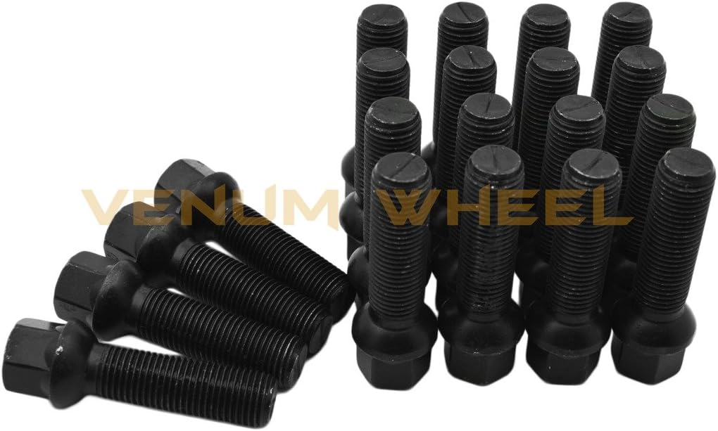 10 Pc 28mm Stock Factory Length 14x1.5 Black Ball Seat Lug Bolts | Fits: W211 W212 2003-2015 E320 E350 E500 E63 AMG Which is Compatible with Mercedes Benz