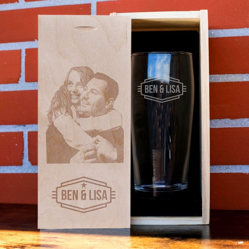 Amikado Verre à bière prénom et Son Coffret gravé Photo