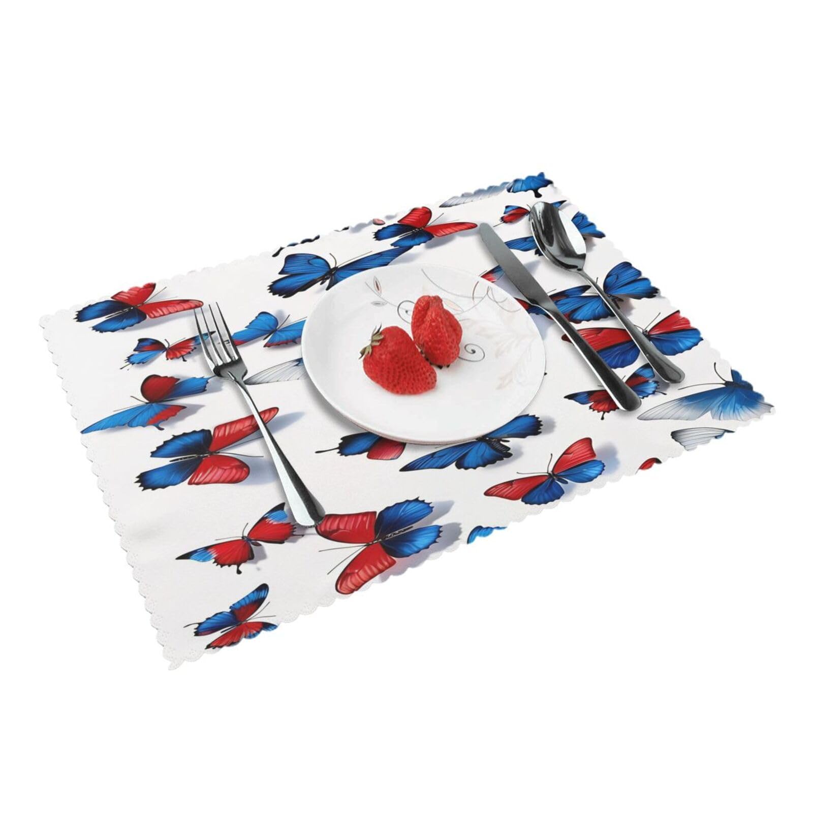 Blue Red Butterfly Placemats Set of 4 Print Table Mats Place Mats Table Decor for Kitchen Dining 12X18 in