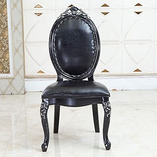 Tyueliang-Home Silla de Comedor Clásica Cena la Silla de Cuero Tallado Hoja de Plata Simple Silla de Ronda Asamblea Respaldo del sillón 2 Paquete Negro Muebles de recepción Salón de Restaurante