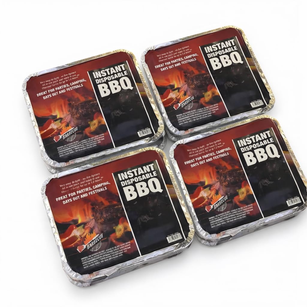 Plushé Haven Instant Disposable BBQ – Pack of 4 | Portable Charcoal Grill | Ready to Use Barbecue for Camping, Picnics, Festivals & Outdoor Cooking