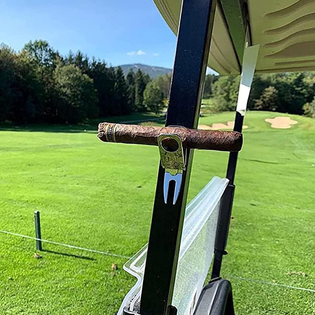 Aramox Divot Tool with Cigar Holder, Durable Golf Accessory with Strong Clamp and Magnet to Keep Your Cigar Secure on The Course