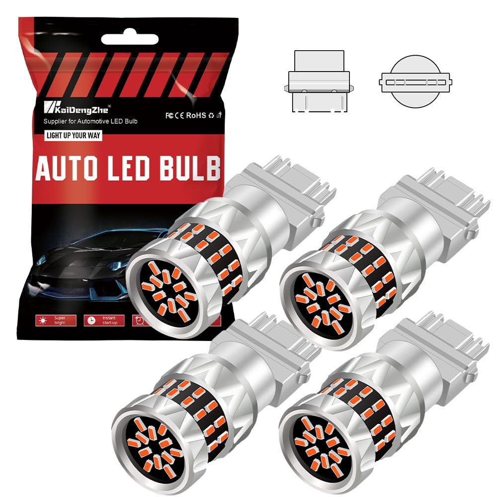 4 Ampoules LED 3157 Rouge - 400% Plus Lumineuses - P27/7W - Pour Feux Stop Et Clignotants