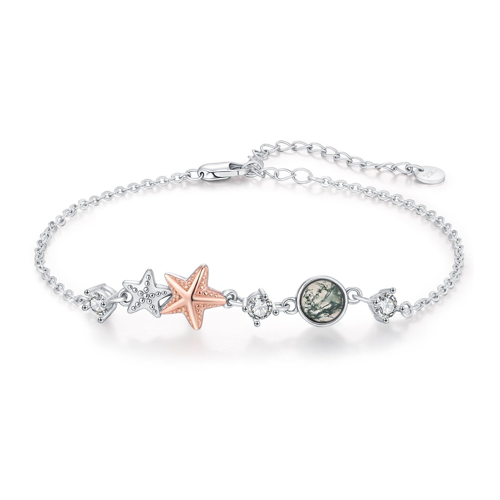 Cavigliera in argento sterling 925 con stelle marine, con agata muschiata, stelle marine, mare, oceano, gioielli estivi per donne