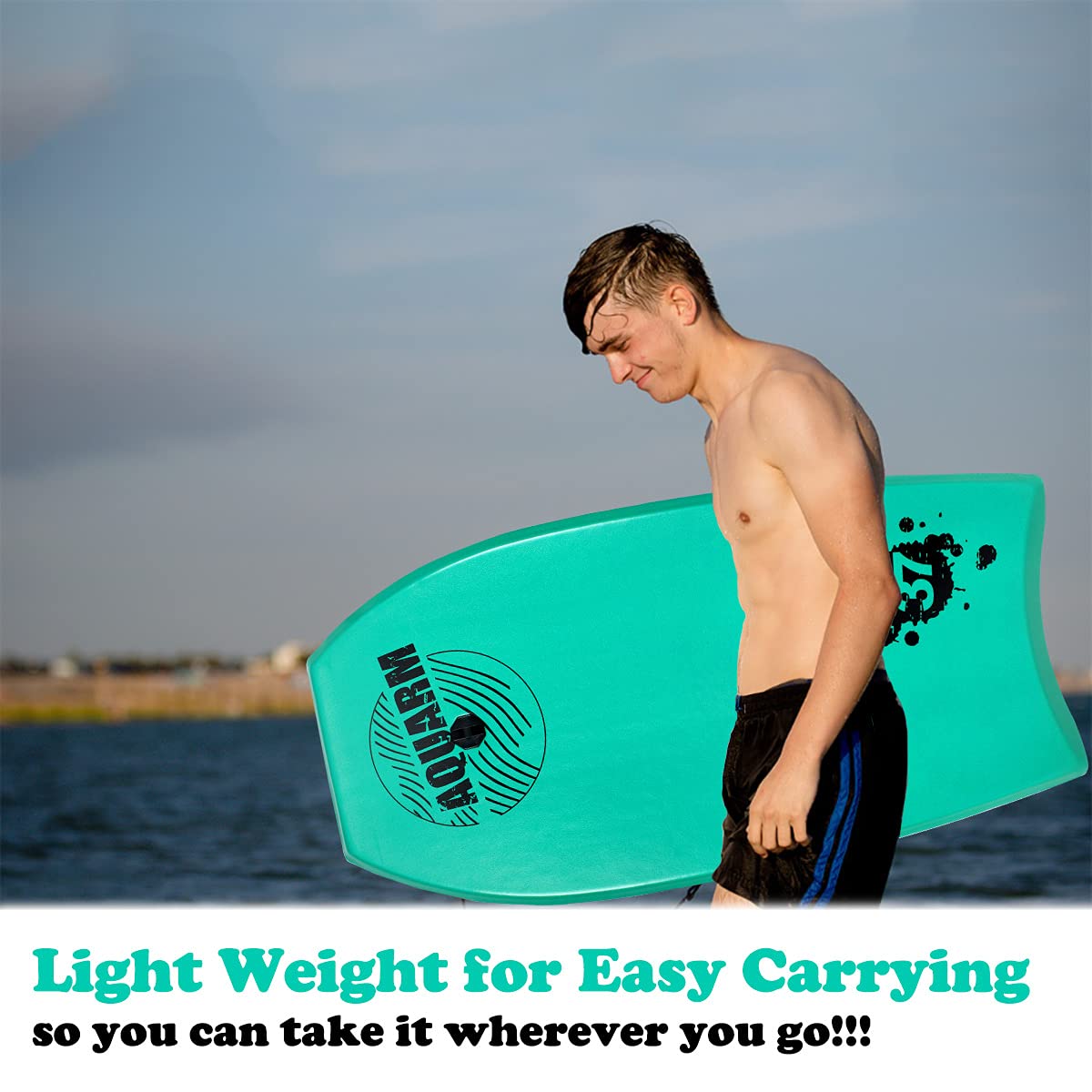 Tabla de bodyboard con correa de muñeca, 33"/37"/42" ligera con núcleo EPS y superficie inferior lisa de alta velocidad, perfecta para practicar surf para niños, adolescentes y adultos (verde)