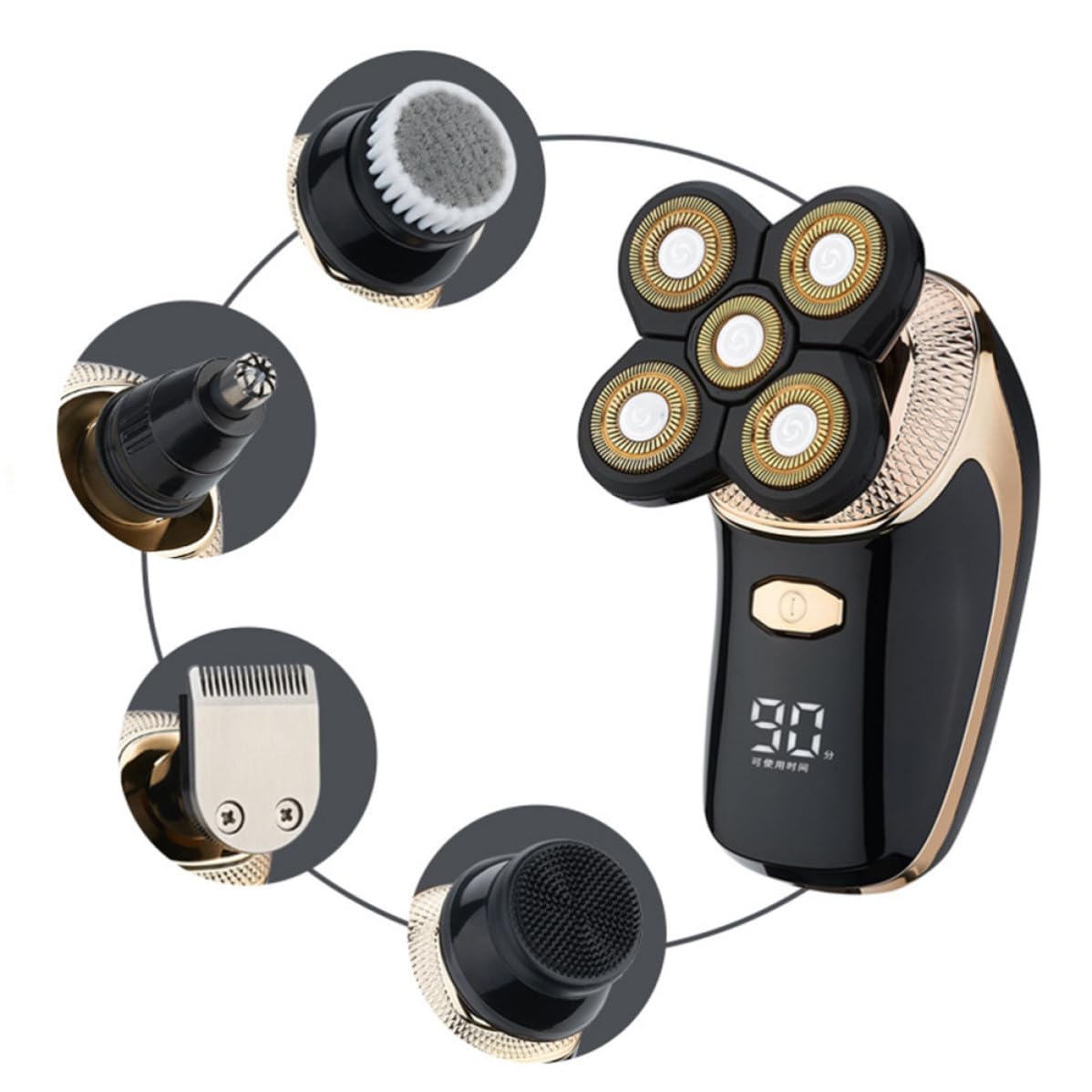 Rasoio Elettrico Barba Uomo 5 Funzioni con Display USB Ricaricabile in Acciaio Titanio Multifunzione per Rifinitura e Contorni