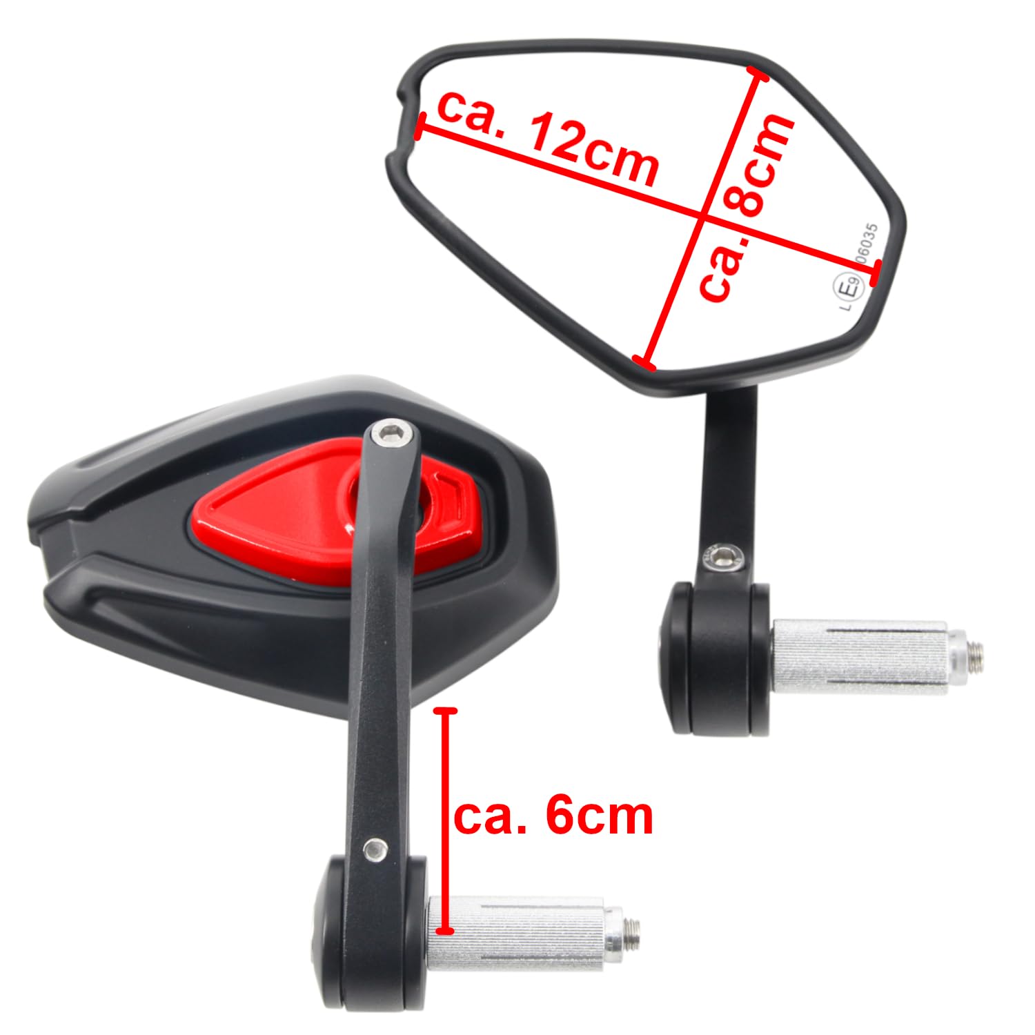 Area1 universal Motorrad Lenkerendenspiegel Rückspiegel Paar e-geprüft kompatibel mit Duke SMC/R MT07 MT09 MT10 Z900 Z650 Z500 Z125 CMX CB 500 Hornet SV650 XSR (Rot)