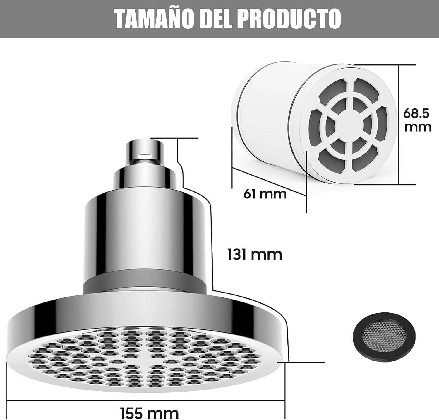 6 Inch Showerhead with Filter - High Pressure Shower Head - Anti-Clogging Silicone Nozzles - 2.5 GPM Removable Restrictor - Easy to Clean Adjustable Replacement & install with Plumbers Tape